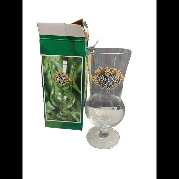 Rainforest Cafe DALLAS Hurricane Cocktail Glass 8" Wild Original Box New In Box - Picture 4 of 6